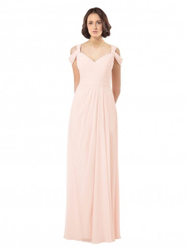 Comprar Rosa 42 línea A Hombros Descubiertos Gasa Largo Vestidos de dama de honor
