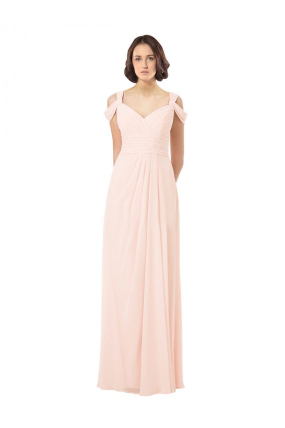 Comprar Rosa 42 línea A Hombros Descubiertos Gasa Largo Vestidos de dama de honor