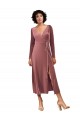 Comprar Rosa Canela línea A Cuello en V Midi Terciopelo Elástico Corto Vestidos de dama de honor / Vestidos de fiesta
