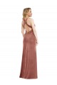 Comprar Rosa Canela línea A Cuello en V Terciopelo Elástico Largo Formales Vestidos de dama de honor / Vestidos de fiesta