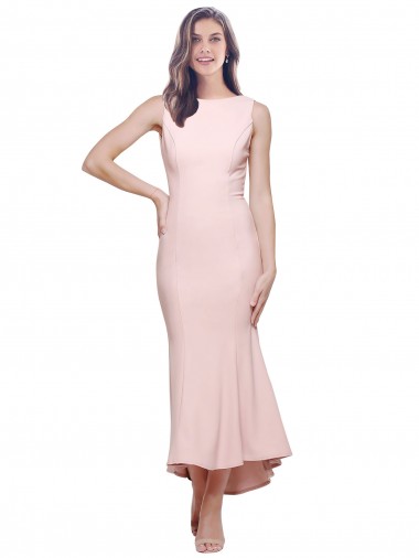 Comprar Rosa Cubierta Cuello Alto Midi Crepé Elástico Corto Asimétrico Formales Vestidos de dama de honor / Vestidos de fiesta / Vestidos de cóctel
