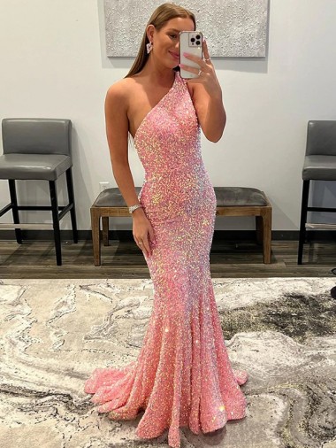 Comprar Rosa Cubierta Un Hombre Barrer tren Lentejuelas Terciopelo Largo Vestidos de fiesta