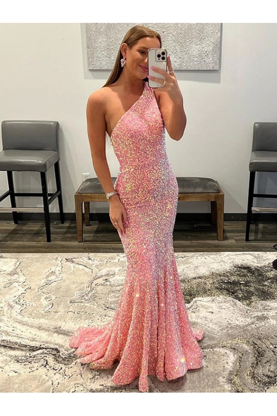 Comprar Rosa Cubierta Un Hombre Barrer tren Lentejuelas Terciopelo Largo Vestidos de fiesta