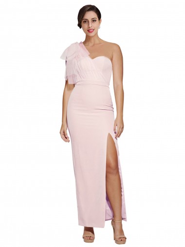 Comprar Rosa Cubierta Un Hombre Cuello de Corazón Crepé Elástico Largo Formales Vestidos de dama de honor / Vestidos de fiesta