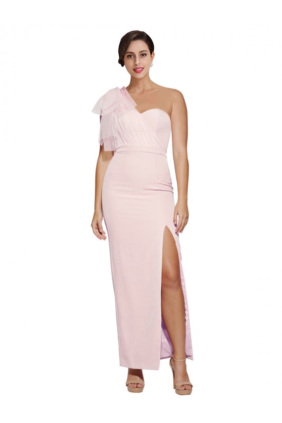 Comprar Rosa Cubierta Un Hombre Cuello de Corazón Crepé Elástico Largo Formales Vestidos de dama de honor / Vestidos de fiesta