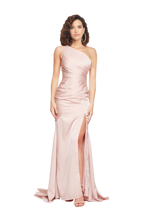 Comprar Rosa Cubierta Un Hombre Satén sedoso Largo Formales Vestidos de dama de honor / Vestidos de fiesta