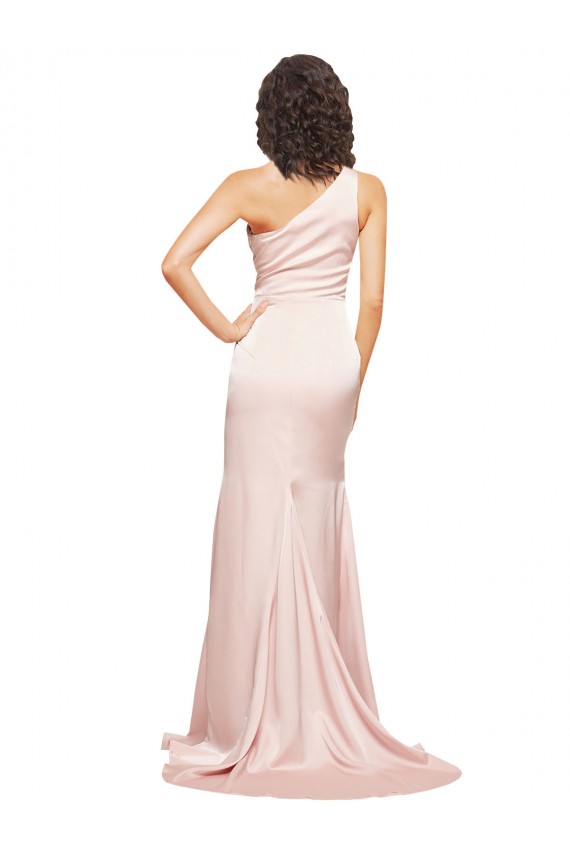Comprar Rosa Cubierta Un Hombre Satén sedoso Largo Formales Vestidos de dama de honor / Vestidos de fiesta