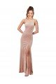 Comprar Rosa Cubierta Un Hombre Terciopelo Elástico Largo Formales Vestidos de dama de honor / Vestidos de fiesta