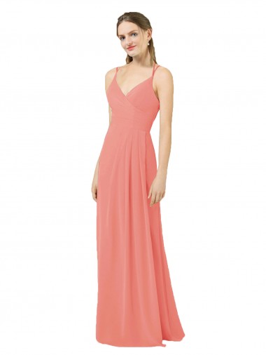 Comprar Rosa Del Desierto Cubierta Cuello en V Gasa Largo Vestidos de dama de honor