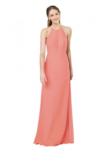 Comprar Rosa Del Desierto Cubierta Halter Gasa Largo Vestidos de dama de honor