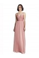 Comprar Rosa Rosa línea A Cuello en V Tul Largo Vestidos de dama de honor