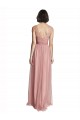 Comprar Rosa Rosa línea A Cuello en V Tul Largo Vestidos de dama de honor