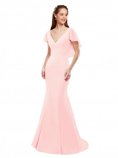 Comprar Rosa Sirena Cuello en V Gasa Largo Vestidos de dama de honor