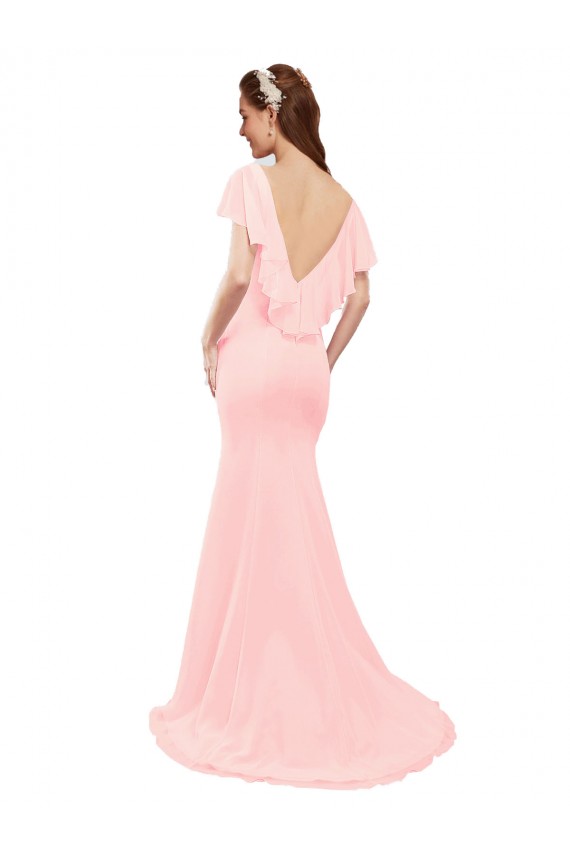 Comprar Rosa Sirena Cuello en V Gasa Largo Vestidos de dama de honor