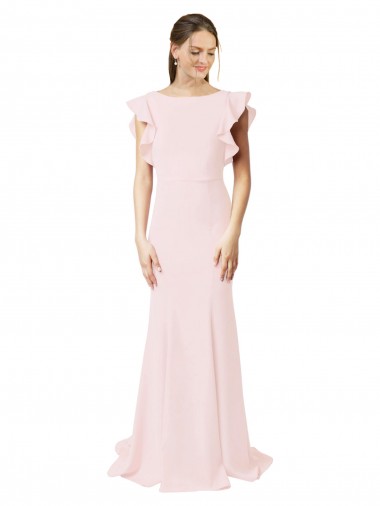 Comprar Rosa Sirena Cuello joya Barrer tren Crepé Elástico Largo Vestidos de dama de honor / Vestidos de fiesta