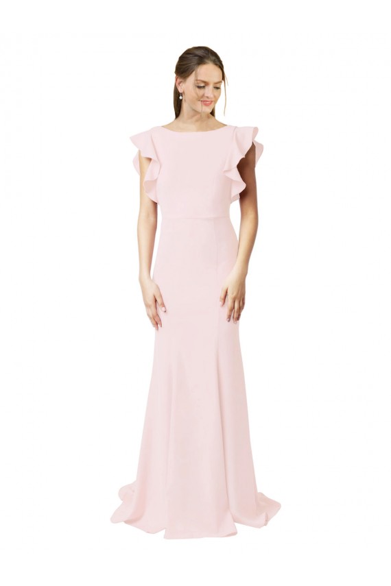 Comprar Rosa Sirena Cuello joya Barrer tren Crepé Elástico Largo Vestidos de dama de honor / Vestidos de fiesta