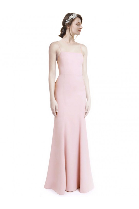 Comprar Rosa Sirena Tirantes espagueti Cuadrado Crepé Elástico Largo Vestidos de dama de honor / Vestidos de fiesta