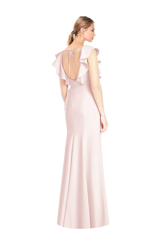 Comprar Rosa Trompeta Barco Crepé Elástico Largo Vestidos de dama de honor / Vestidos de fiesta