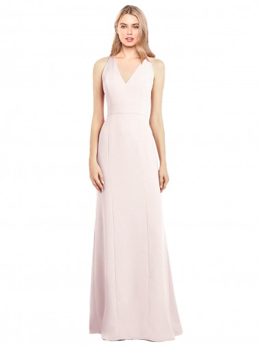 Comprar Rosa Trompeta Cuello en V Crepé Elástico Largo Vestidos de dama de honor / Vestidos de fiesta
