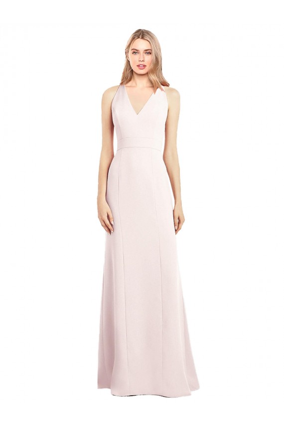 Comprar Rosa Trompeta Cuello en V Crepé Elástico Largo Vestidos de dama de honor / Vestidos de fiesta