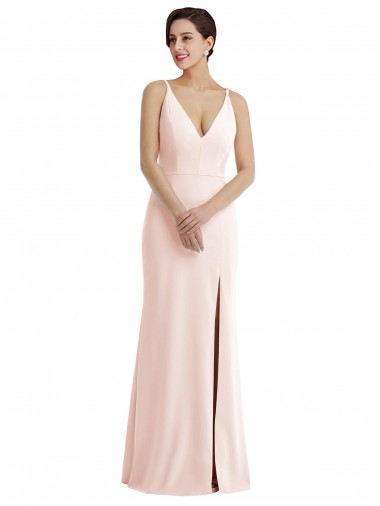 Comprar Rosa Trompeta Cuello en V Crepé Elástico Largo Formales Vestidos de dama de honor / Vestidos de fiesta