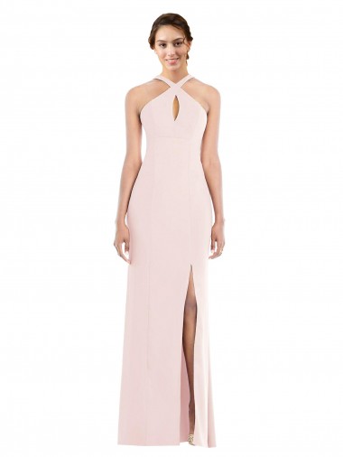Comprar Rosa Trompeta Halter Crepé Elástico Largo Formales Vestidos de dama de honor / Vestidos de fiesta