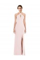 Comprar Rosa Trompeta Halter Crepé Elástico Largo Formales Vestidos de dama de honor / Vestidos de fiesta