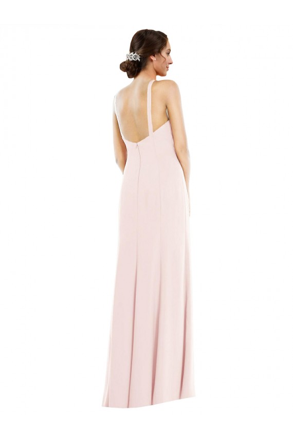 Comprar Rosa Trompeta Halter Crepé Elástico Largo Formales Vestidos de dama de honor / Vestidos de fiesta