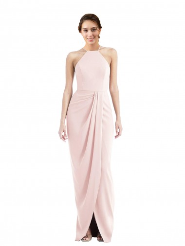 Comprar Rosa Trompeta Halter Crepé Elástico Largo Vestidos de dama de honor / Vestidos de fiesta