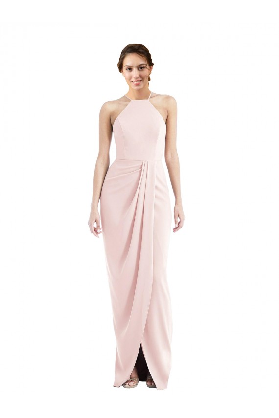 Comprar Rosa Trompeta Halter Crepé Elástico Largo Vestidos de dama de honor / Vestidos de fiesta
