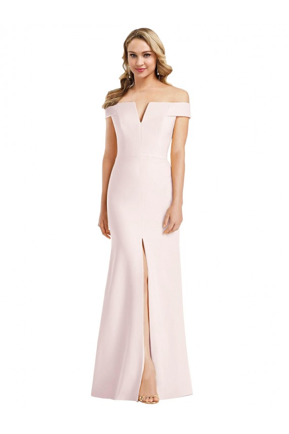 Comprar Rosa Trompeta Hombros Descubiertos Cuello en V Crepé Elástico Largo Formales Vestidos de dama de honor / Vestidos de fiesta