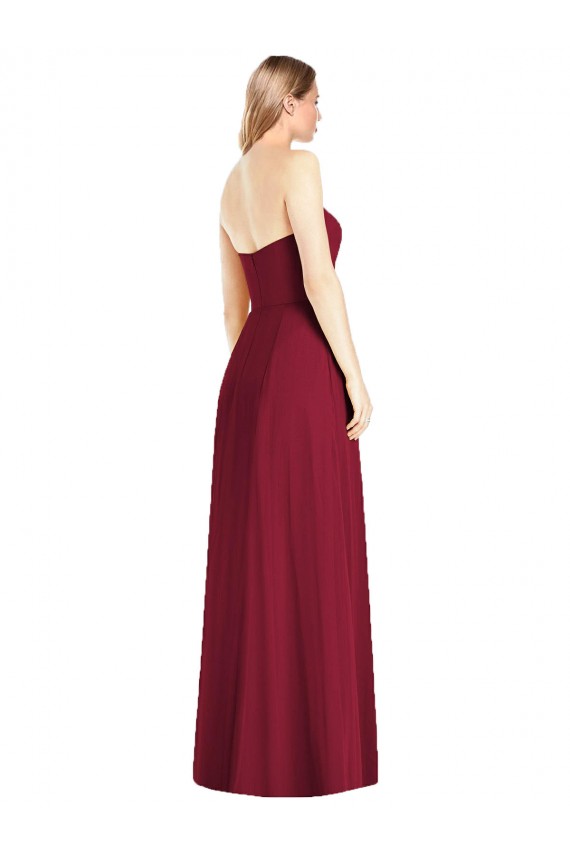 Comprar Rosa caliente Trompeta Cuello en V Sin tirantes Gasa Largo Vestidos de dama de honor
