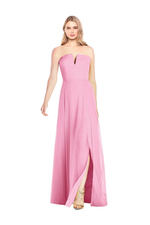 Comprar Rosa caliente Trompeta Cuello en V Sin tirantes Gasa Largo Vestidos de dama de honor