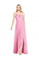 Comprar Rosa caliente Trompeta Cuello en V Sin tirantes Gasa Largo Vestidos de dama de honor