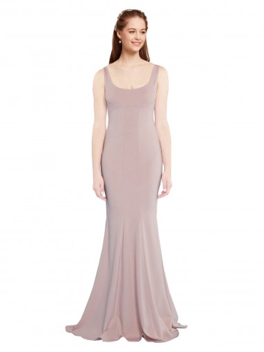 Comprar Rosa empolvado Sirena Cucharón Crepé Elástico Largo Formales Vestidos de dama de honor / Vestidos de fiesta