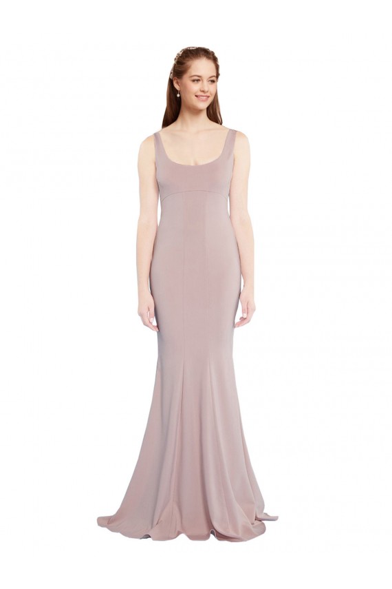 Comprar Rosa empolvado Sirena Cucharón Crepé Elástico Largo Formales Vestidos de dama de honor / Vestidos de fiesta