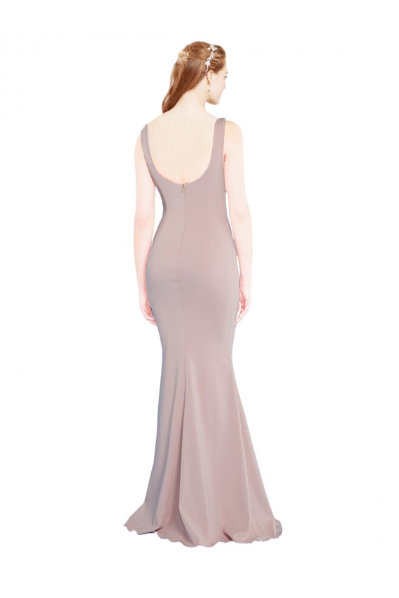 Comprar Rosa empolvado Sirena Cucharón Crepé Elástico Largo Formales Vestidos de dama de honor / Vestidos de fiesta