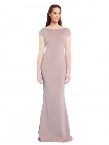 Comprar Rosa empolvado Sirena Cuello Barco Crepé Elástico Largo Formales Vestidos de dama de honor / Vestidos de fiesta