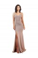 Comprar Rosa empolvado Sirena Cuello en V Crepé Elástico Largo Formales Vestidos de dama de honor / Vestidos de fiesta