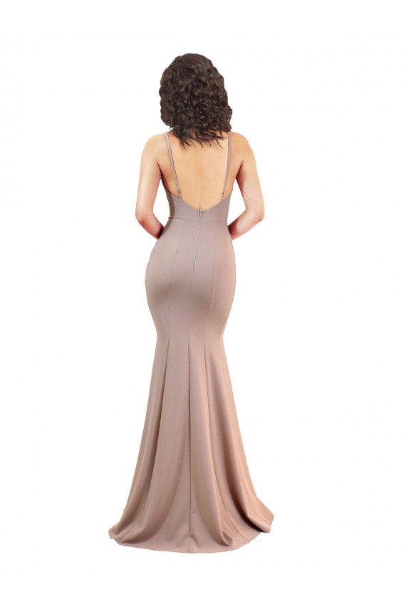 Comprar Rosa empolvado Sirena Cuello en V Crepé Elástico Largo Formales Vestidos de dama de honor / Vestidos de fiesta