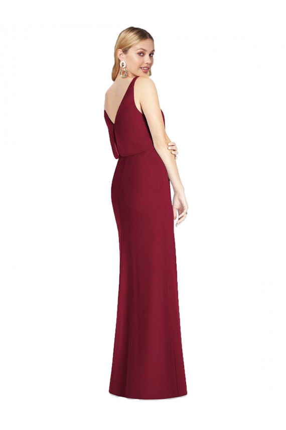 Comprar Rosa empolvado Sirena Cuello en V Gasa Largo Vestidos de dama de honor