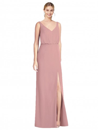 Comprar Rosa empolvado Sirena Cuello en V Gasa Largo Vestidos de dama de honor