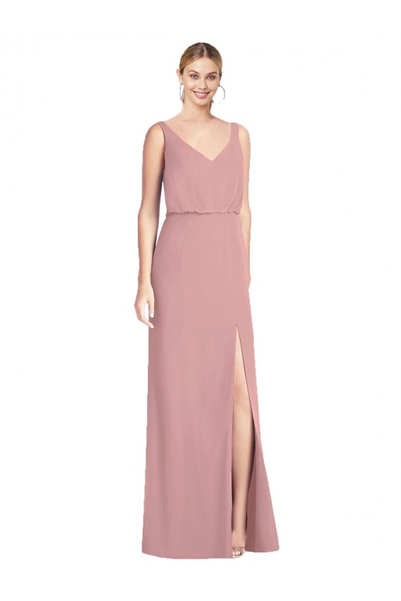 Comprar Rosa empolvado Sirena Cuello en V Gasa Largo Vestidos de dama de honor