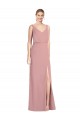 Comprar Rosa empolvado Sirena Cuello en V Gasa Largo Vestidos de dama de honor