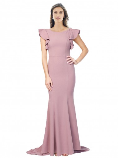 Comprar Rosa empolvado Sirena Cuello redondo Barrer tren Crepé Elástico Largo Formales Vestidos de dama de honor / Vestidos de fiesta