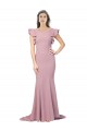 Comprar Rosa empolvado Sirena Cuello redondo Barrer tren Crepé Elástico Largo Formales Vestidos de dama de honor / Vestidos de fiesta
