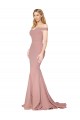 Comprar Rosa empolvado Sirena Hombros Descubiertos Barrer tren Crepé Elástico Largo Formales Vestidos de dama de honor / Vestidos de fiesta