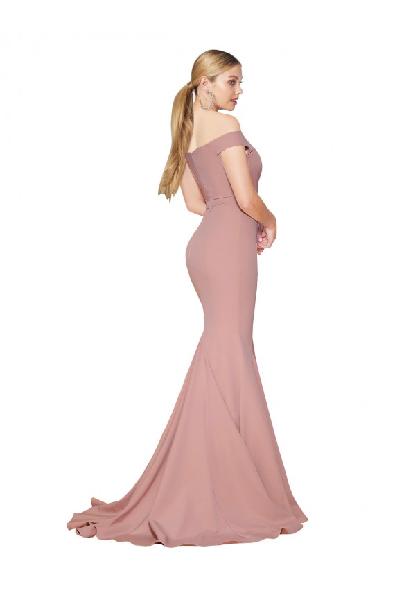 Comprar Rosa empolvado Sirena Hombros Descubiertos Barrer tren Crepé Elástico Largo Formales Vestidos de dama de honor / Vestidos de fiesta