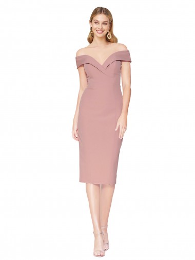 Comprar Rosa empolvado Sirena Hombros Descubiertos Crepé Elástico Corto Formales Vestidos de dama de honor / Vestidos de fiesta / Vestidos de cóctel