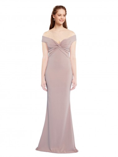 Comprar Rosa empolvado Sirena Hombros Descubiertos Cuello en V Crepé Elástico Largo Formales Vestidos de dama de honor / Vestidos de fiesta